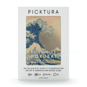 Vue de face de la boîte du jeu de société Picktura Pocket, Katsushika Hokusai, Vues du Mont Fuji - illustration de couverture : La grande vague de Kanagawa