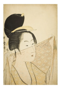 Reproduction - Femme tenant un morceau de tissu - Kitagawa Utamaro - 1790-1801